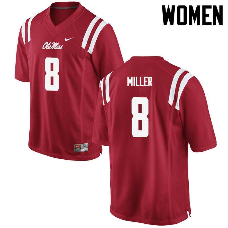 Women Ole Miss Rebels #8 C.J. Miller College Football Jerseys-Red